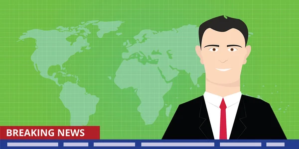 Breaking news tv anchor studio man reporter announcer presenter smile — Stock Vector