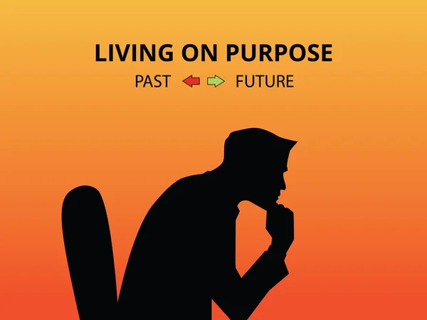 Man silhouette living on purpose with past and future — Stock Vector