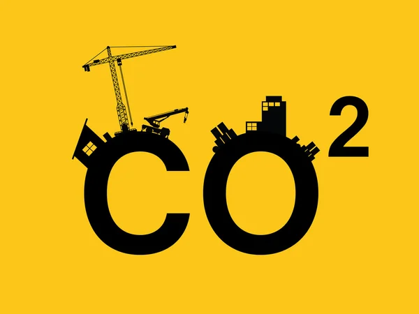 Contaminación por CO2 ilustrada en texto con silueta de polución urbana — Vector de stock