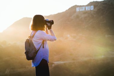 Girl tourist hiking at Hollywood Hills