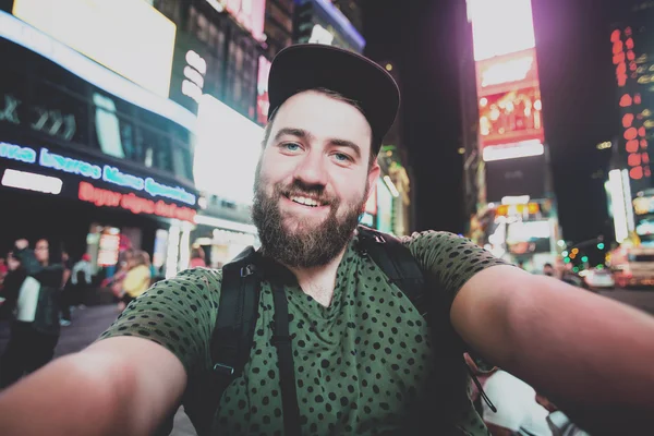 Zabawny brodaty mężczyzna na Times Square — Zdjęcie stockowe