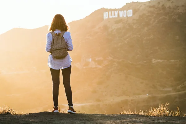 Girl tourist hiking at Hollywood Hills