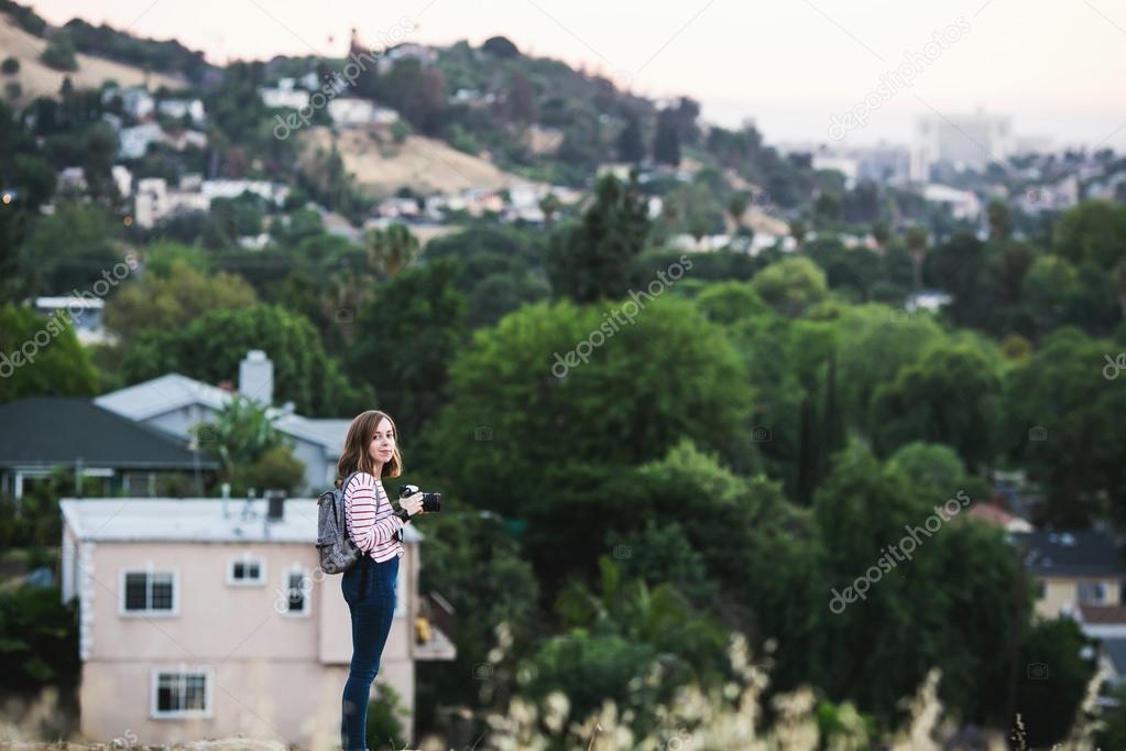 Girl taking pictures in Pasadena, California 