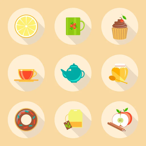 Tea time flat design icons set. template elements for web and mobile applications. eps 10 — Stock Vector