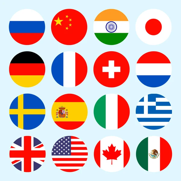 Bandeiras de círculo vetor do mundo. Ícones de bandeiras em estilo plano . —  Vetores de Stock