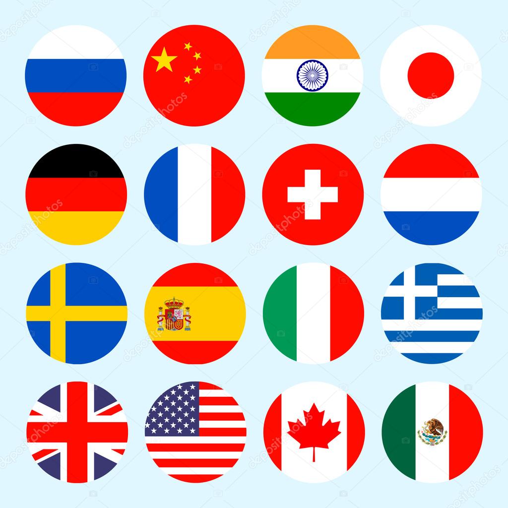 Circle flags vector of the world. Flags icons in flat style. 