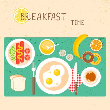 Vektör simgeler kümesi kahvaltı yiyecek ve içecek düz tarzı ile