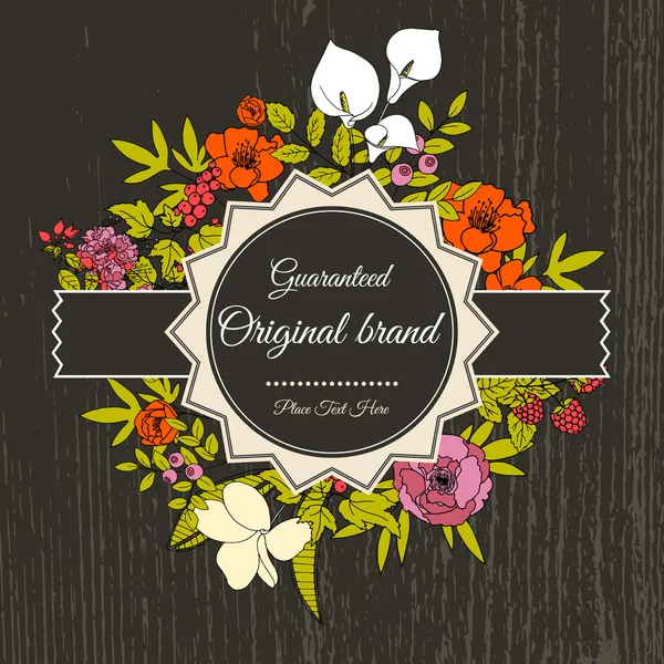 Vintage vector wenskaart met bloemen en bessen. — Stockvector