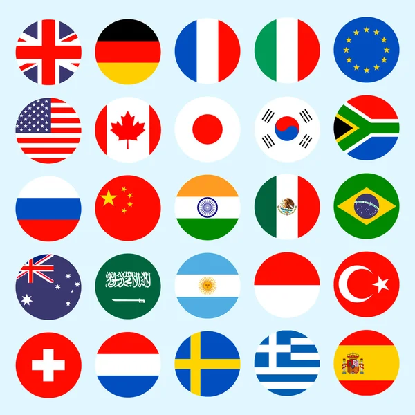 Drapeaux de cercle vecteur du monde . — Image vectorielle