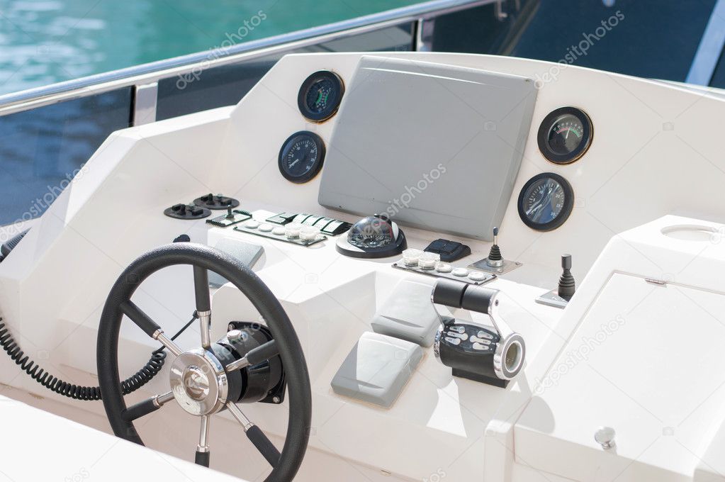 Captain wheel on the luxury yacht