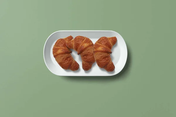 Croissant Sono Serviti Sul Piatto Concetto Colazione — Foto Stock