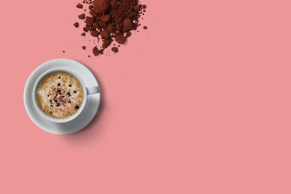 Draufsicht Heißer Kaffee Cappuccino Isoliert Auf Holz — Stockfoto