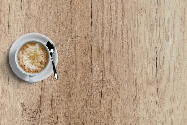 Draufsicht Heißer Kaffee Cappuccino Isoliert Auf Holz — Stockfoto