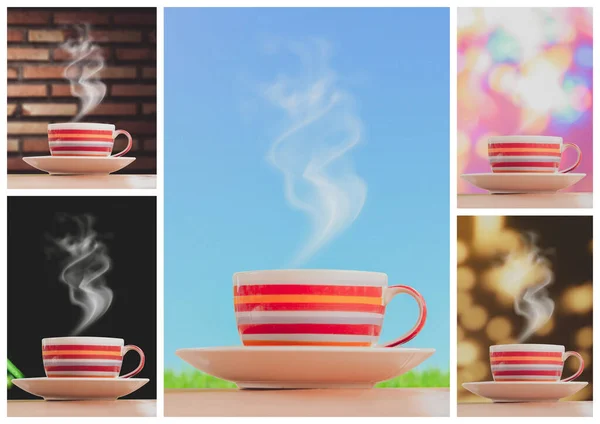 Conjunto Imágenes Con Taza Café Caliente — Foto de Stock