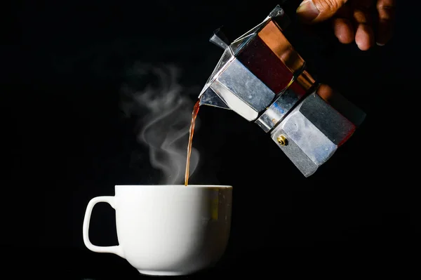 Cropped Image Man Pouring Coffee Cup — Stock Photo, Image