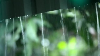 Çatıdan düşen yağmurun seçici odak görüntüsü