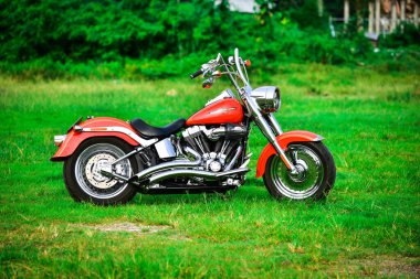 Güzel bir renk Harley Davidson motosikleti Çok güzel park edilmiş
