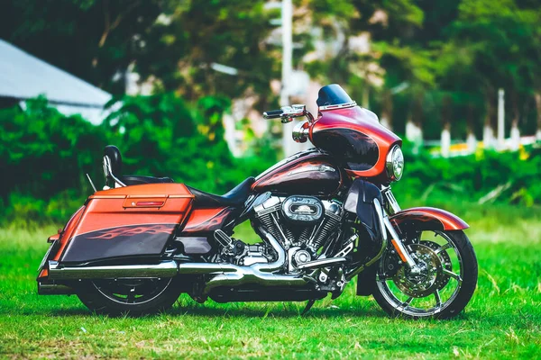 Cor Bonita Motocicleta Harley Davidson Estacionado Lindamente — Fotografia de Stock