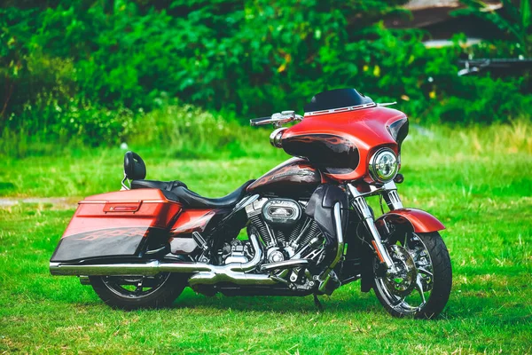 Krásná Barva Harley Davidson Motocykl Krásně Zaparkované — Stock fotografie