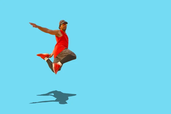 Ein Bild Eines Männlichen Athleten Der Auf Einem Farbigen Hintergrund — Stockfoto