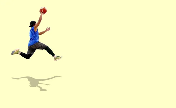 Asian Basketball Players Jumping Colored Background — Stock Photo, Image