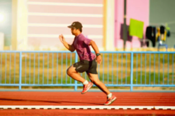 Blurred Lens Runner Training Hard Hot Track Male Runner Training — Stock Photo, Image