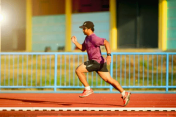 Blurred Lens Runner Training Hard Hot Track Male Runner Training — Stock Photo, Image