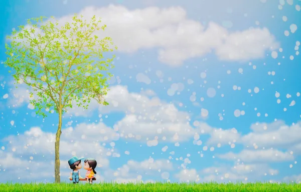 Sevgililer Günü Nde Güzel Bir Romantik Ağacın Altında Iki Bebek — Stok fotoğraf