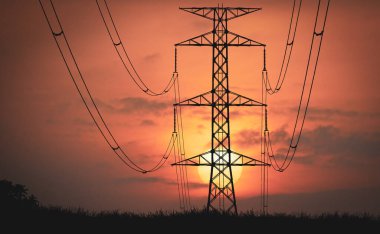 Yüksek voltaj direklerinden ve elektrik hatlarından oluşan siluetler karmaşık bir çelik yapıya sahiptir. Güçlü ve dayanıklıdır..