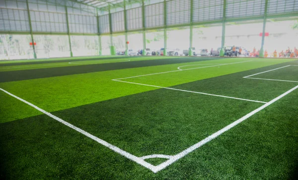 Superfície Campo Desportivo Grama Com Marcação Branca — Fotografia de Stock