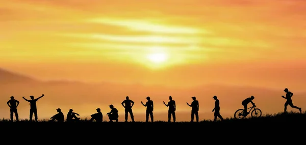 Silhouette Men Sunset Background — Stock Photo, Image