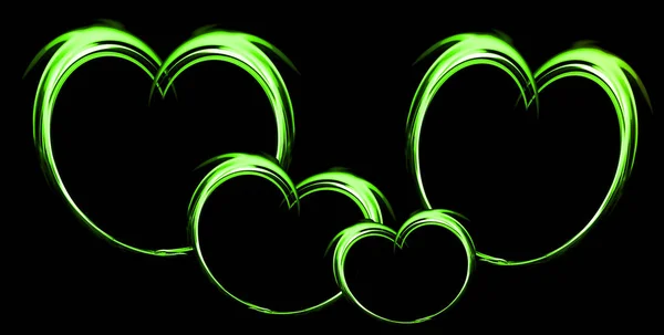 Illustration Von Neonfarbenen Herzen Auf Schwarzem Hintergrund — Stockfoto