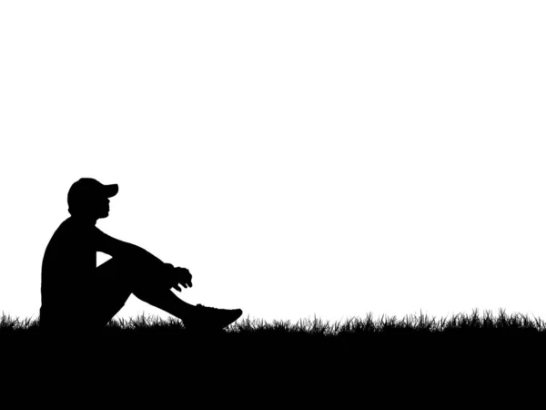Silhouette Man Sitting Grass — Stock Photo, Image