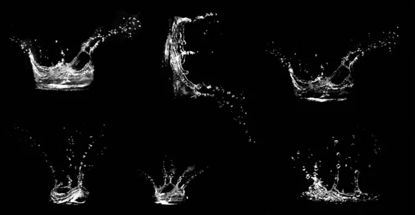 Vízcseppek Gyűjteménye Fekete Alapon Szétszórva Vízelosztás Víz Splash Elszigetelt Fekete — Stock Fotó