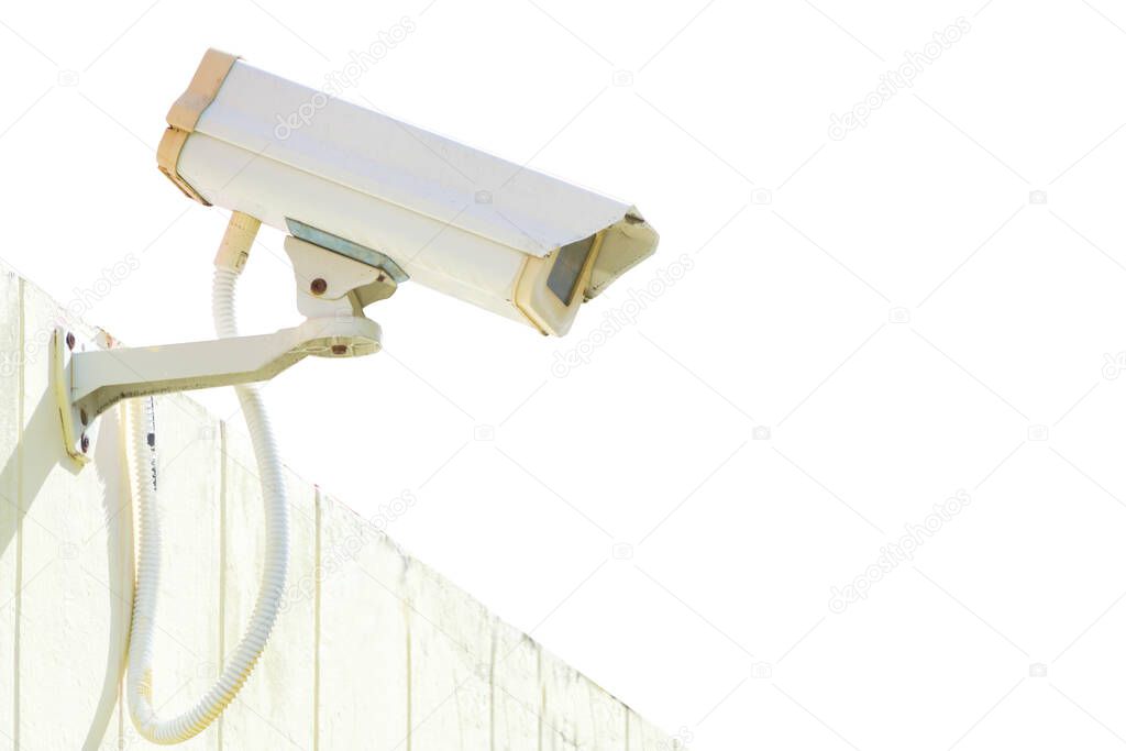 CCTV installed on the wall of the building for safety with clipping path. 