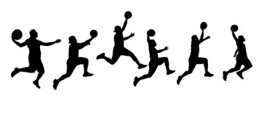 Basketbolcular smaç yapmak için smaç yoluna atlıyorlar.