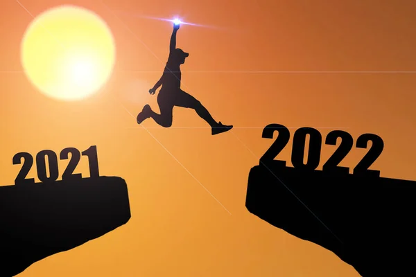 Mutlu Yıllar 2022 Siluet Resmi 2021 Den 2022 Kadar Güzel — Stok fotoğraf