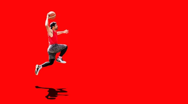 Jugador Baloncesto Asiático Saltar Dunk Para Anotar Fondo Color Con — Foto de Stock