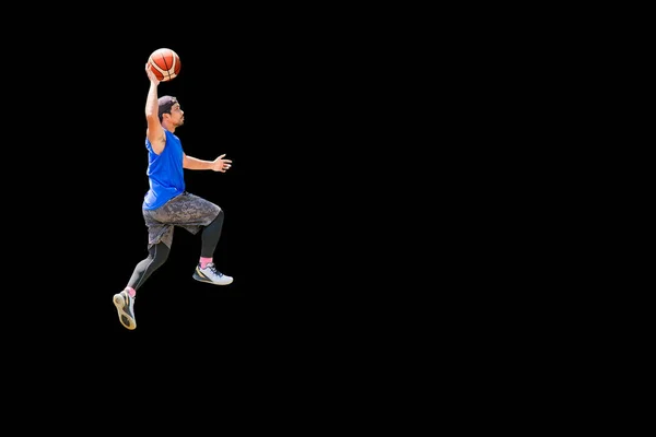 Asiatischer Basketballer Springt Dunk Auf Farbigem Hintergrund Punkten — Stockfoto