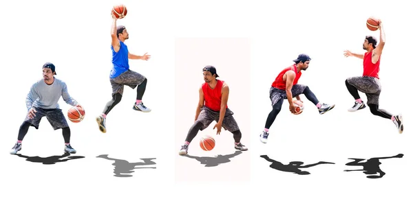 背景为白色的各种姿势的篮球运动员 — 图库照片