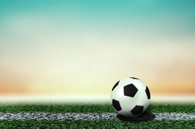 İçerik veya kopyalama alanı için arka bahçedeki futbol topu. Futbol konsepti. Futbol sahası çimen hattı top dokusu