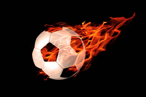 Bola Futebol Fogo Fundo Preto — Fotografia de Stock