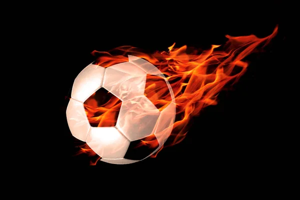 Bola Fútbol Fuego Sobre Fondo Negro — Foto de Stock