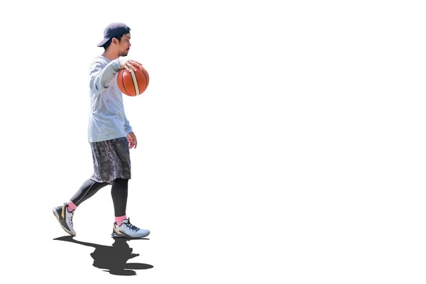 Asian Basketball Player Practicing Dribbling Basketball Leisure Clipping Path — Stock Photo, Image