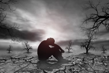 İnsanlar kuraklıktan dolayı kurak bir yerde başlarını eğip umutla oturuyorlar. Uzun zamandır yağmur yağmıyor. Küresel ısınma ve kuraklık kavramı