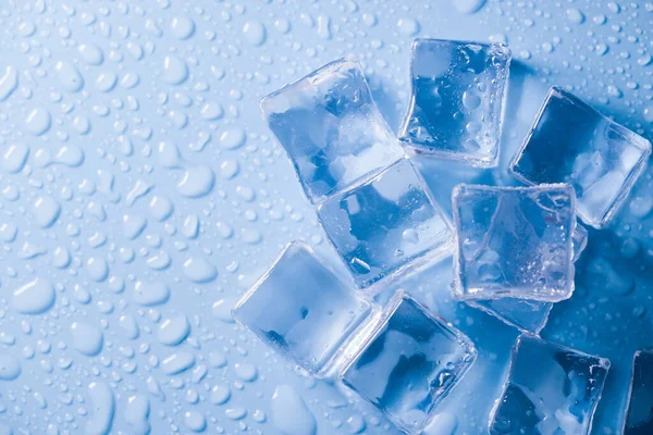 Macro View Photo Ice Cubes Water Drops Blue Background Copy — Stock Photo, Image