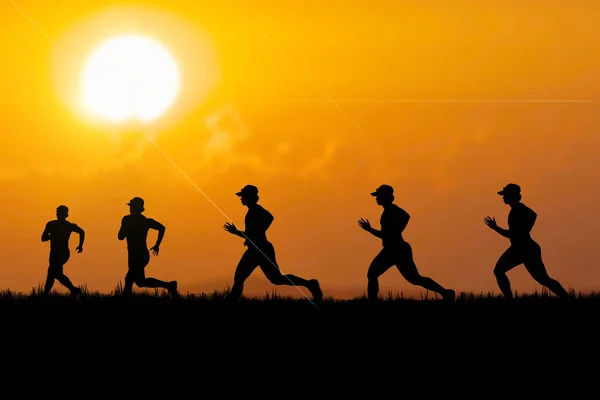 Silhouette Eines Läufers Der Abends Übt Trainingsideen Nach Der Coronavirus — Stockfoto