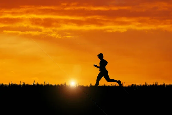 Silhouette Runner Practicing Evening Training Ideas Coronavirus Crisis — Stock Photo, Image