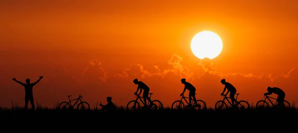 cyclist silhouette Riding a bike in many poses with clipping path