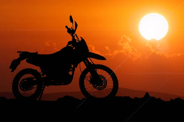 Silhouette Motocross Motorcycle Adventurous Tourist Evening — Stock Photo, Image